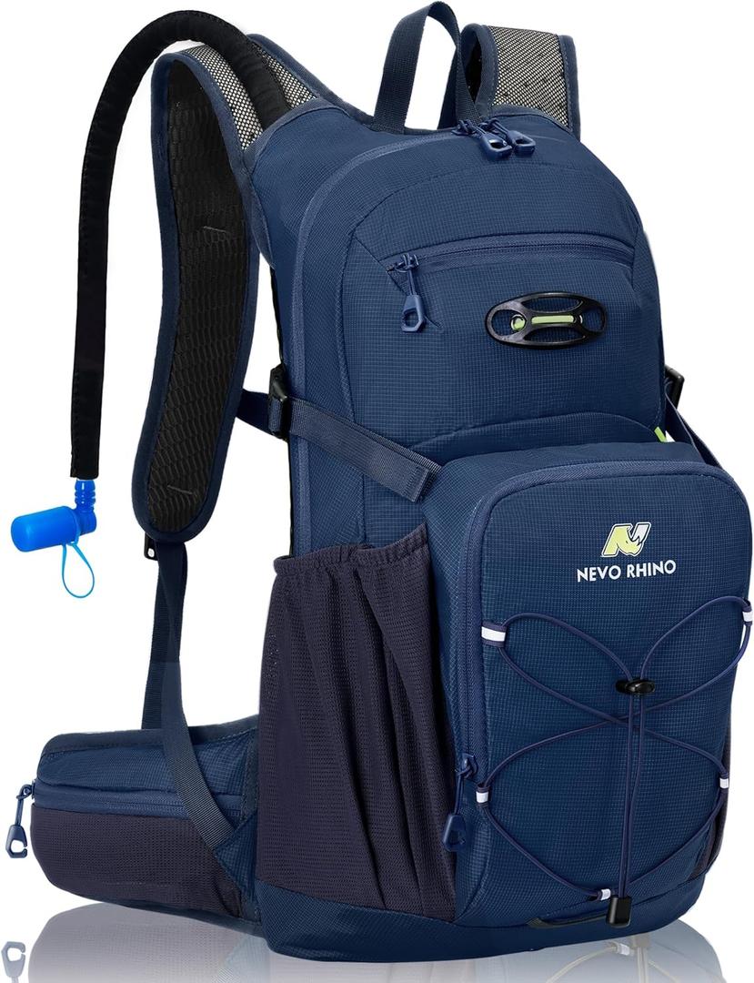 N NEVO RHINO Hydration Backpack, 18L Multipurpose Hiking Backpack with 3L Water Bladder, Water Backpack Insulated Hydration Pack Ideal for Hiking and Cycling (Blue)