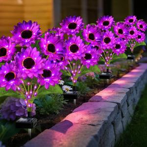 ANGMLN Solar Garden Lights 4 Pack 24 Solar Sunflower Lights, Waterproof Solar Purple Flower Light for Outdoor Decoration, Decorative Stakes for Yard,Landscape,Patio,Gifts for Women