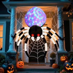 Prsildan Halloween Inflatable 6 Ft Spider with Colorful LED Lights and Red Glowing Eyes, Holiday Blow up Decorations for Indoor Outdoor Garden Yard Lawn (White)