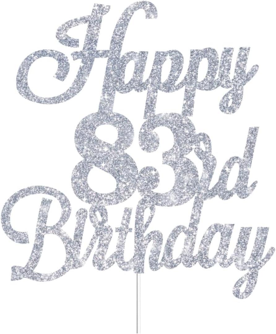 Happy 83rd Birthday Cake Toppers Silver Glitter, Cheers to 83 Years Old Bday Decoration 83rd Anniversary Cake Topper, Eighty-three Theme Cake Decorations for Birth Anniversary Party