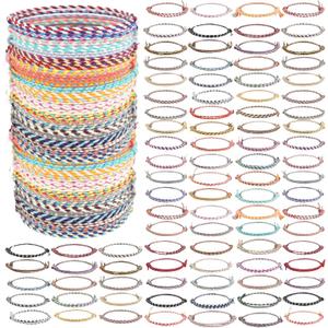 120 Pcs Woven Wrap Friendship Bracelets Adjustable Thread Braided Bracelet Handmade Beach String Bracelets for Birthday Gifts Women Party Favors