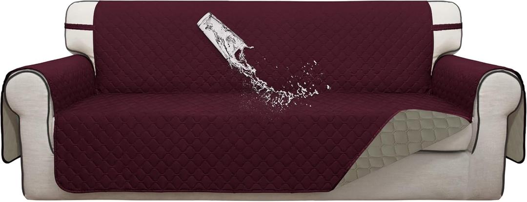 ISSUNTEX Double Protection 100% Waterproof Sofa Covers for Living Room, Reversible Couch Covers for 3 Cushion Couch Sofa, Furniture Protector Sofa Cover for Pets (X Large, Wine/Beige)