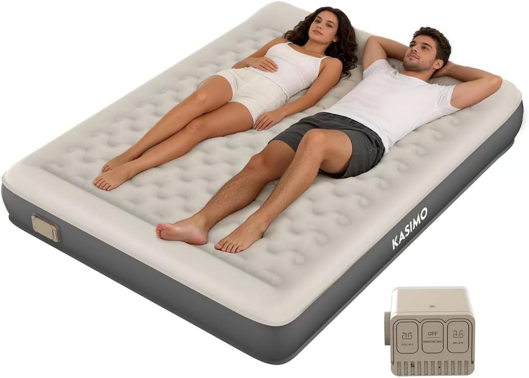 KASIMO Air Mattress Queen with Built-in Battery Powered Removable Pump, TPU Blow Up Mattress with Pillow, Strong Support All Night, No Lost Air,Compact Inflatable Air Bed for Home Guests Camping