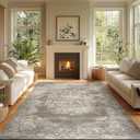 jinchan Washable Area Rug 6x9 for Living Room - Soft Faux Wool Ultra-Thin Stain Resistant Non-Slip Distressed Vintage Floral Large Carpet for Bedroom,Dining Room,Home Office,Nursery(Brown, 6'x9')