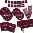 Graduation decorations 2026 Maroon Congrats Grad Party Dinnerware Set Disposable Paper Plates Napkins Cups Tablecloth Banner for Congrats Graduation Decorations 2026 deals, Serve 25