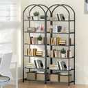 Homhedy Bookshelf Arched Display Racks,Metal Bookcase,Tempered Glass Shelves,Storage Rack Shelf for Home Office,Living Room,Bedroom, Bathroom,Modern Style (Black, 11.8" D x 23.6" W x 73.6" H)