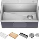 KRAUS Kore 28-Inch Drop In/Top Mount Workstation 16 Gauge Single Bowl Stainless Steel Kitchen Sink with Accessories, KWT310-28, 28 x 22 Inch