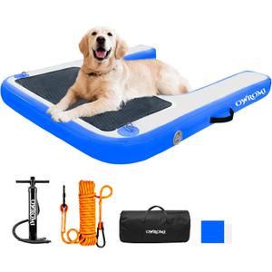 Inflatable Dock Platform for Dog, Large Dog Float Floating Ladder Up to 200 lbs Dogs Water Ramp, Non-Slip PVC with Boat Ramp for Pool, Dock, & Lake