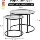 aboxoo Gold Nesting Coffee Table Set of 2, Small Glass Round Nesting Tables for Living Room Bedroom, Accent Tea Table with Black Metal Frame Modern Industrial Simple, 23.6 x 23.6 x 17.7 inches