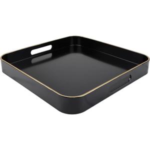 Black Square Decorative Tray with Handles, 13"*13" Versatile Serving Tray for Coffee Table, Ottoman, Ideal for Serving, Displaying, Organizing