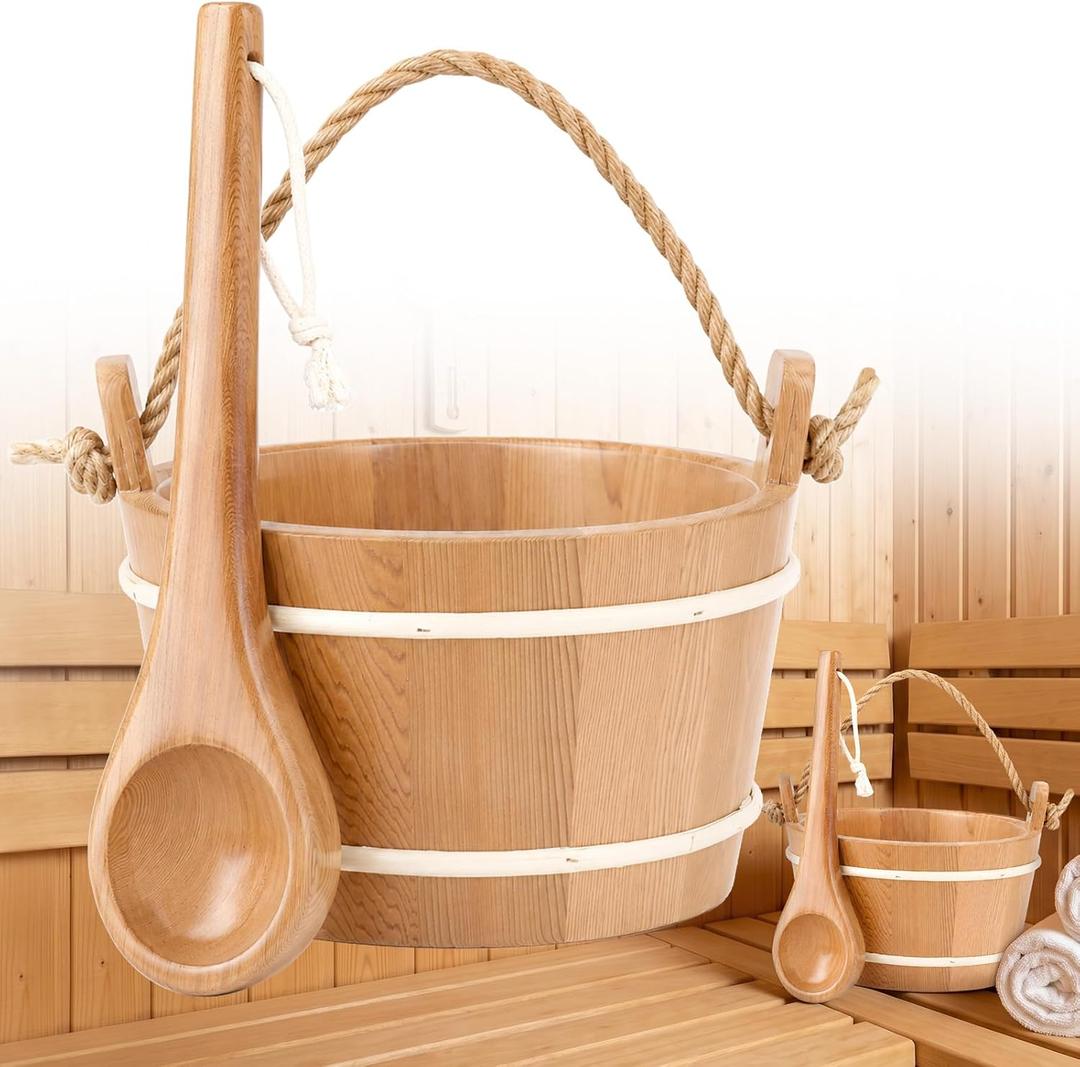 4L Red Cedar Sauna Bucket with Wood Handle for Home Sauna