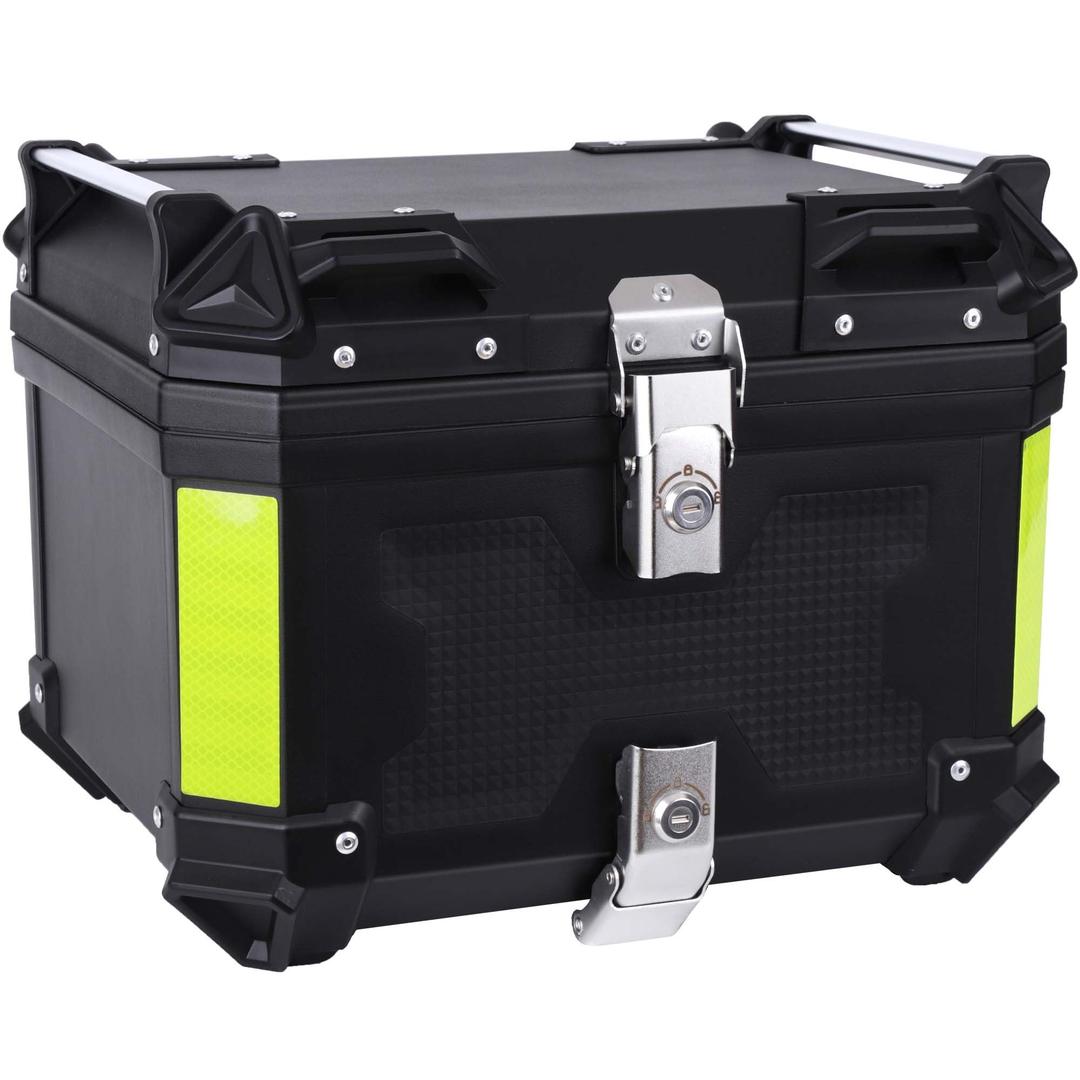 Motorcycle Top Case 45L Trunk Tail Box Bag Aluminum alloy handle With Leather Lining Anti-Theft With Double Lock And Back Cushion Waterproof Dustproof Easy Installation With Universal Bracket Silver