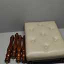 Vanity Bench Stool with Upholstered Seat, Piano Bench with Solid Wood Carving Legs, Home Chairs Button Padded Cushion, Makeup Dressing Bench, No-Tools Assembly, Cherry Walnut Leg & Beige FD1533BG