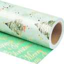 WRAPAHOLIC 30 Inch Jumbo Reversible Green Christmas Wrapping Paper - 30 Inch x 33 Feet - Watercolor Green Christmas Tree Wrapping Paper with Metallic Foil Shine for Holiday, Party, Celebration