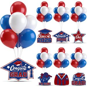 6 Sets 2026 Graduation Balloon Stand Kit for Table Red Blue Whilt Balloon Class of 2026 Congrats Grad Table Centerpiece Grad Prom Themed Decoration for Grad School & College Ceremonies Party Supplies