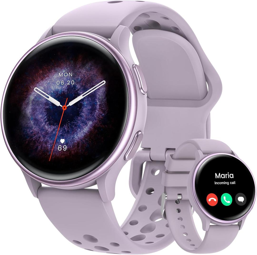 Smart Watches for Women, 42mm Smart Watch with 400+ Watch Face, 70+ Sport Modes, 24/ 7 Heart Rate, Sleep Monitor, Answer/ Make Calls, Waterproof Activity Fitness Tracker for Android & iPhone (Purple)