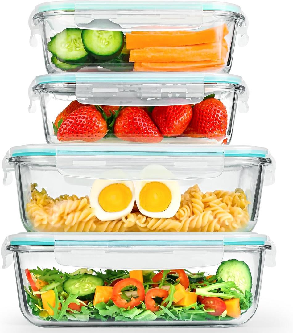 LOVYANXUE 4 Pack [78 oz & 36 oz] Large Glass Food Storage Containers with Lids, Glass Meal Prep Containers Set with Airtight Lids  BPA Free, Ideal for Food Storing/Serving, Microwave/Oven Safe