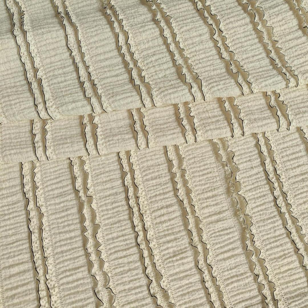 Double-Layer Jacquard Lace Fabric 200g Poly-Spandex Stretch Knit with Floral Embroidery, Honeycomb Texture Bohemian Dresses, Ruffle Blouses, Layered Cake Skirts (Cream Apricot, 3 Yard pre Cut)