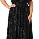 Giffniseti Women's Plus Size V Neck Sequin Formal Maxi Dress A-Line Prom Evening Party Gowns, XL, Back