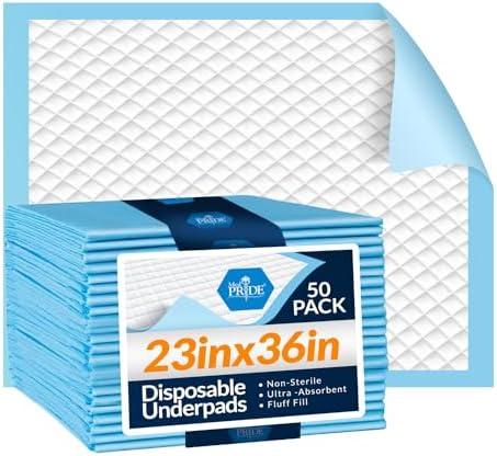 MED PRIDE Disposable Underpads 23'' X 36'' (50-Count) Incontinence Pads, Chux, Bed Covers, Puppy Training | Thick, Super Absorbent Protection for Kids, Adults, Elderly | Liquid, Urine, Accidents