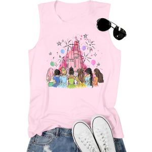 Magic Princess Tank Tops for Women: Magical Shirt Fairy Castle Graphic Tank Family Vacation Vest Summer Sleeveless Tops (Pink, M)
