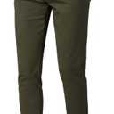Plaid&Plain Men's Skinny Stretchy Khaki Pants Colored Pants Slim Fit Slacks Tapered Trousers (36W x 28L, Olive)