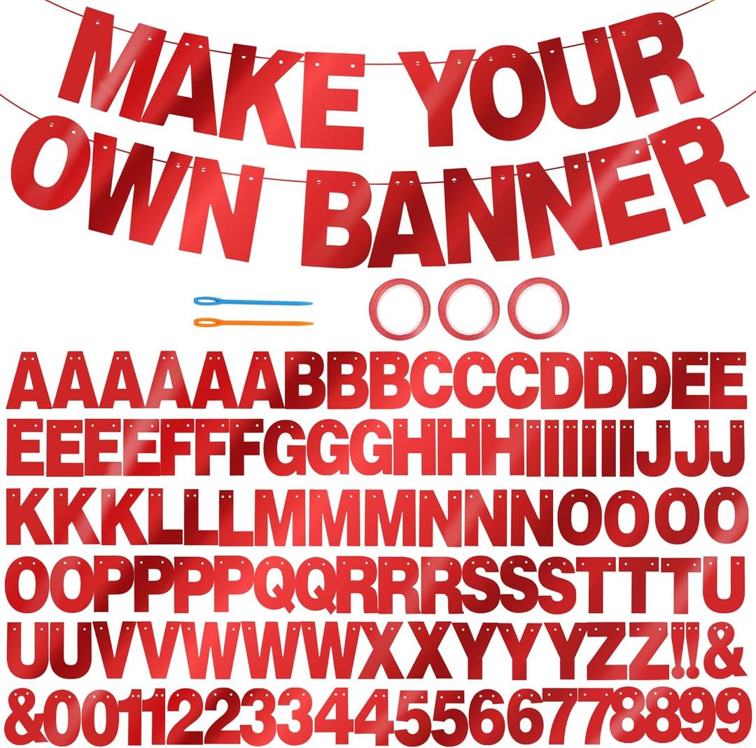 BEISHIDA 116 PCS A-Z DIY Letter Banner Kit Make Your Own Banner Including 111 Letters and Numbers 3 Rope and 2 Threading Device,Customized for Birthday Graduation Wedding Decor Double-sided Red