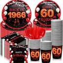 240 Pcs 60th Birthday Decorations 1966 Birthday Party Tableware Include Plates Napkins 9oz Cups Cutlery 60th Anniversary Party Supplies for Men Women Him Her, Serve 30 Guests (Black Red)