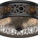 EAPUDUN Flush Mount Ceiling Light, 12 Inch 2 Light Vintage Ceiling Light with Rippled Glass, Black Ceiling Fixture for Hallway Corridor Kitchen Bathroom Bedroom Passway FMA1538-MBK