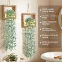 2 Pack Fake Plants Hanging, Artificial Eucalyptus Vines in Square Wooden Frame with LED Lights, Boho Wall Decor for Office Living Room Bathroom Bedroom Kitchen, 7.8 inch, Burnt Wood