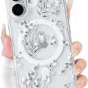 NITITOP Compatible for iPhone 17 Case Cute Clear Magnetic Compatible with MagSafe Cute Flowers Floral Leaves for Women Girls Hard PC Back Shockproof Protective Phone Cover - White