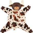 Longhorn Baby Security Blanket Lovey Baby Shower Cow Spotted Cowhide Print Stuffed Cow Snuggler First Birthday Unisex Baby Plush Sleeping Plushie Items Nursery Newborn Gift