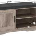 Homleke 2-Tier Storage Bench, Shoe Bench with Thickened Padded Seat Cushion, Entryway Bench with 2 Doors, Adjustable Shelf, 13.8" D x 37.4" W x 18.5" H, for Entryway, Living Room, Bedroom, Greige