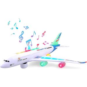 Bump and Go Airplane Toy  Realistic Airplane Model with 4D Lights & Sound  Moving Plane Toy for Kids Ages 3-12  Automatic Direction Change on Collision  Great Gift for Kids(Blue)
