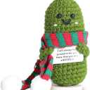 Emotional Support Doll, Handmade Cucumber Crochet Doll - Emotional Cute Support Pickle Crochet Potato for Girls, Perfect Christmas Birthday Gifts for Women, Office & Christmas Decor(Green Scarf)