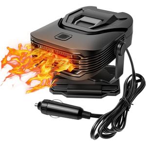 LARDERGO Car Heater, 2-in-1 12V 200W Portable Defroster with 360 Rotation, Quickly Melt Frost & Clear Fog on Windshield, Cigarette Lighter Plug in for All Car - Grey