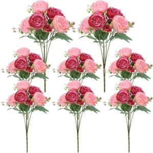 8 Pack Pink, Dark Pink Peonies Artificial Flowers, Fake Silk Hydrangea Bouquet for Bridal Wedding Home Table Decor Reusable Dining Opening Ceremony Birthday Arrangement Faux Floral