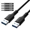 USB to USB Cable 4 Feet, USB 3.0 Male to Male Cord, Type A 5Gbps Data Transfer Cable for Hard Drive, Laptop, DVD Player, USB 3.0 Hub, Monitor, Camera, Set Up Box with 5 pcs Cable Ties- 4 ft