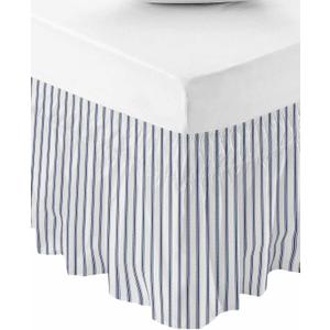 Navy Blue Striped Bed Skirt Queen Size 16 Inch Drop, Adjustable Elastic Bedskirt Dust Ruffle for Queen Bed, Navy Blue White Stripes Farmhouse Wrap Around Bed Skirts Pleated Bed Frame Cover
