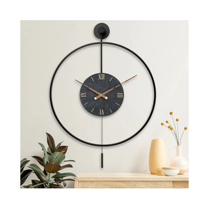 Large Modern Wall Clock,Wall Clocks for Living Room Decor,Classical Silent Metal Minimalist Walnut Dial,Big Decorative Farmhouse Pendulum Wall Clock With Walnut Pointers for Office,Dining Room