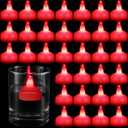 Honoson 24 Pack Flameless LED Floating Candles 1.6'' Waterproof LED Floating Tealights Battery Water Activated Tealights for Valentines Day Weddings Pool Centerpiece Party Decor(Red)