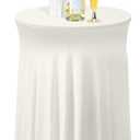 Tegeme 1 Pack 32 x 43 Inch Round Spandex Cocktail Tablecloths with Skirt Cocktail Round Table Cover Spandex Stretch Tablecloth for Fitted High Top Table Bar Wedding Party Banquet (Ivory)