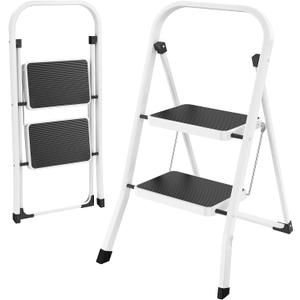 HBTower Step Ladder Folding Step Stool for Adults with Anti-Slip Pedal,330 lbs Capacity for Kitchen, Home,White
