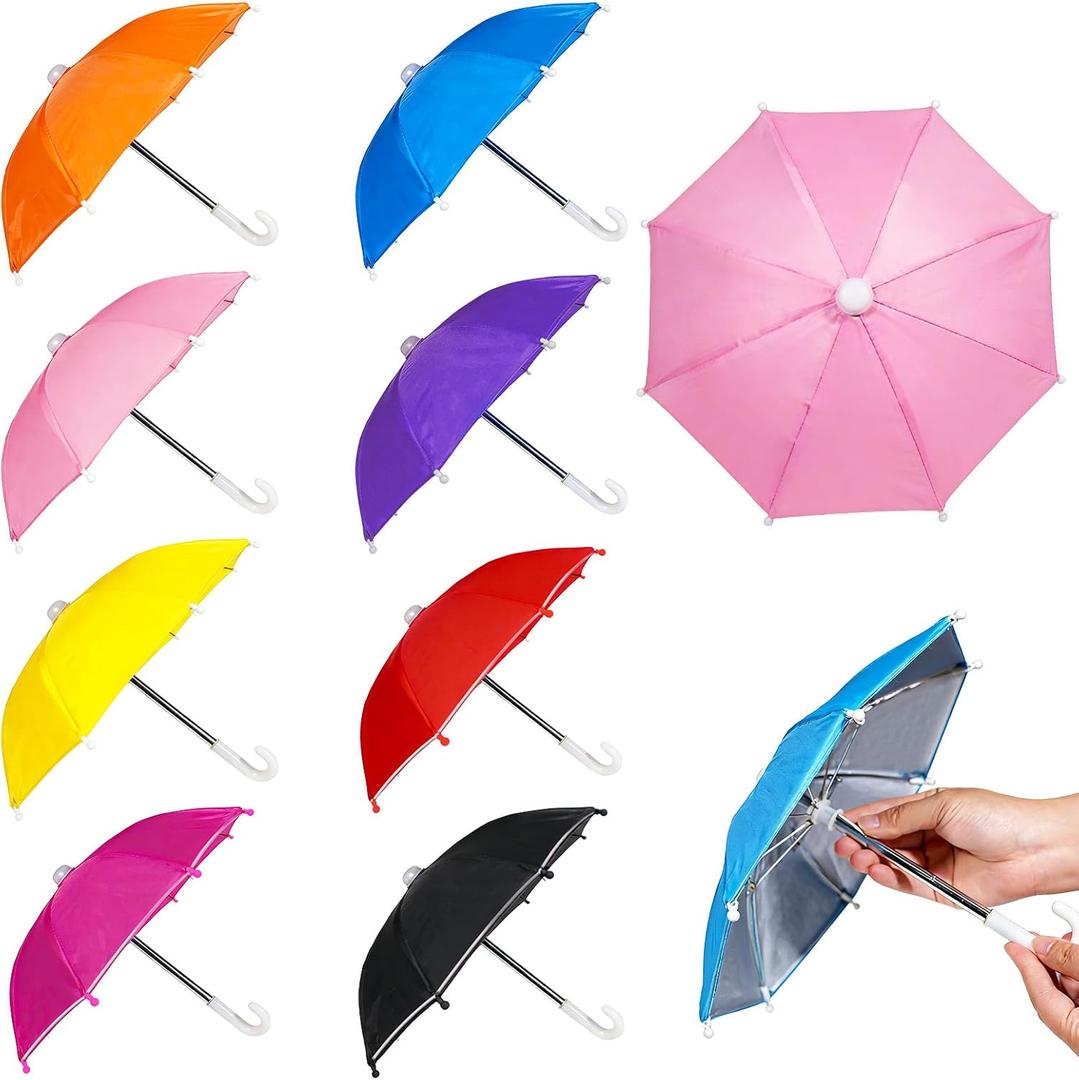 Hiawbon 1:6 Scale 8 Pcs Miniature Umbrellas Adjustable Mini Colorful Sunny Rainy Umbrella for 18 Inch People Decoration