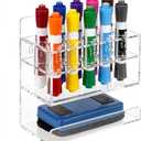 Clear Wall Mounted Marker Holder, Dry Erase Marker Holder | Sturdy Acrylic Material, Mounts To Wall, Marker Tip Slot Keeps Markers In Place | Holds 10 Markers & 1 Eraser (2.9x9.5x3.5in)