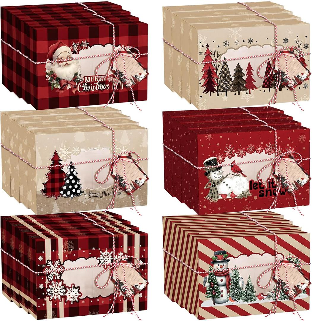 Janlaugh 24 Pcs Christmas Cookie Boxes 8.6 * 5.9 * 2.7Inch Bulk Christmas Tree Santa Snowman Buffalo Plaid Treat Boxes with Window for Xmas Party Chocolate Pastries Cupcakes Desserts Muffins Donuts, 1 Count
