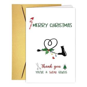 RUALOVE Cute Christmas Card for Beautician Hair Stylist, Christmas Appreciation Gifts for Beauty Shop Worker Hairdresser, Hair Stylist Xmas Thank You Card for Women Men Pack of 2