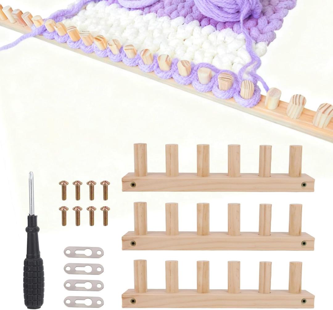 3pcs Chunky Knitting Blanket Loom Foldable, 35.4 Inch Thick Wooden Chunky Yarn Blanket Crochet Loom Frame with 1 Screwdriver & Assembly Tools Portable for DIY Blanket Throw Afghan Beginners Friendly
