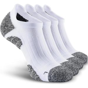 Men's No Show Compression Athletic Socks, Cushioned for Running Hiking (X-Large, White-4 Pairs)