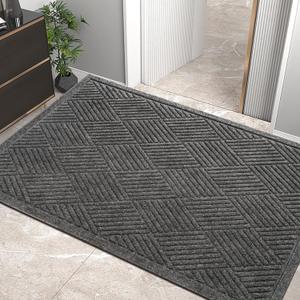HIYARD Sturdy Front Door Mat, Absorbent Muddy Dirt Resist Welcome Door Mats Outdoor Indoor, Stain and Fade Resistant, Non-Slip Rubber Backing Low Profile Doormat for Entryway, 47×32, Grey